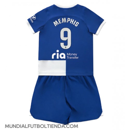Camiseta Atletico Madrid Memphis Depay #9 Segunda Equipación Replica 2023-24 para niños mangas cortas (+ Pantalones cortos)